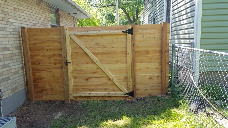 Custom cedar wood gate built for a side yard entrance